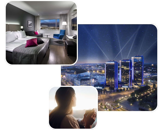 Tre signaturbilder som symboliserar boende på hotell Gothia Towers